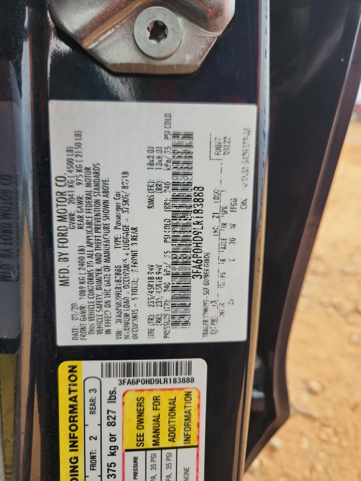 2020 Ford Fusion Se VIN: 3FA6P0HD9LR183888 Lot: 92010765