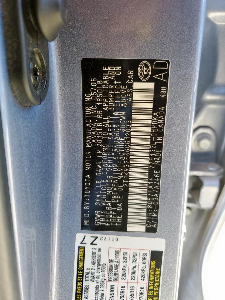 2006 Toyota Corolla Matrix Xr VIN: 2T1KR32E66C612033 Lot: 91460695