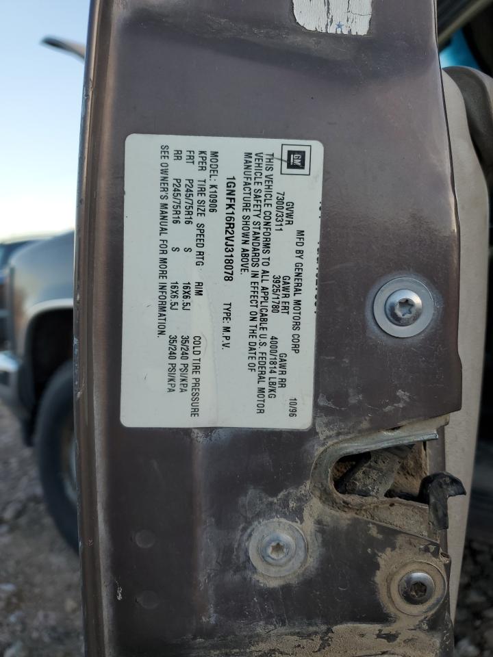 1997 Chevrolet Suburban K1500 VIN: 1GNFK16R2VJ318078 Lot: 91600785