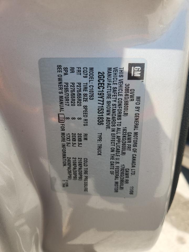 2007 Chevrolet Silverado C1500 VIN: 2GCEC19Y771531836 Lot: 91717285