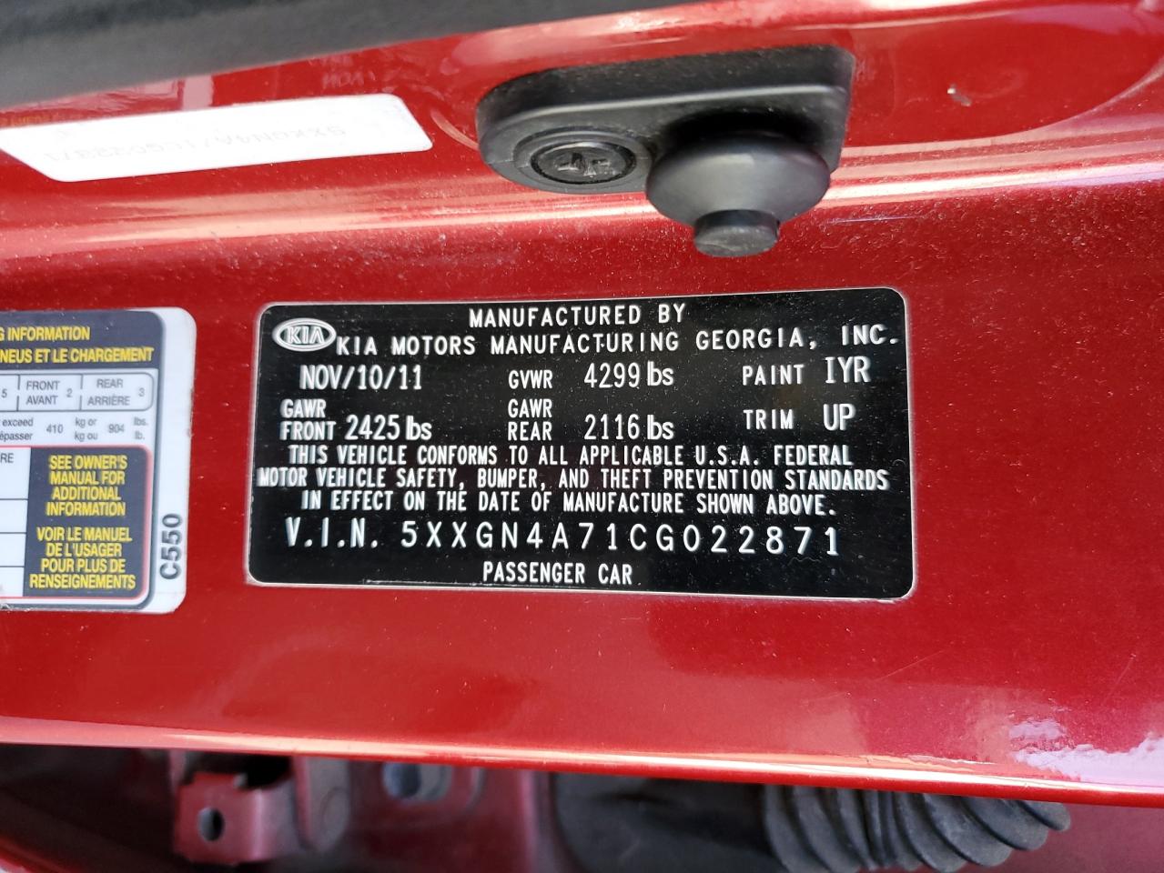 2012 Kia Optima Ex VIN: 5XXGN4A71CG022871 Lot: 91782925