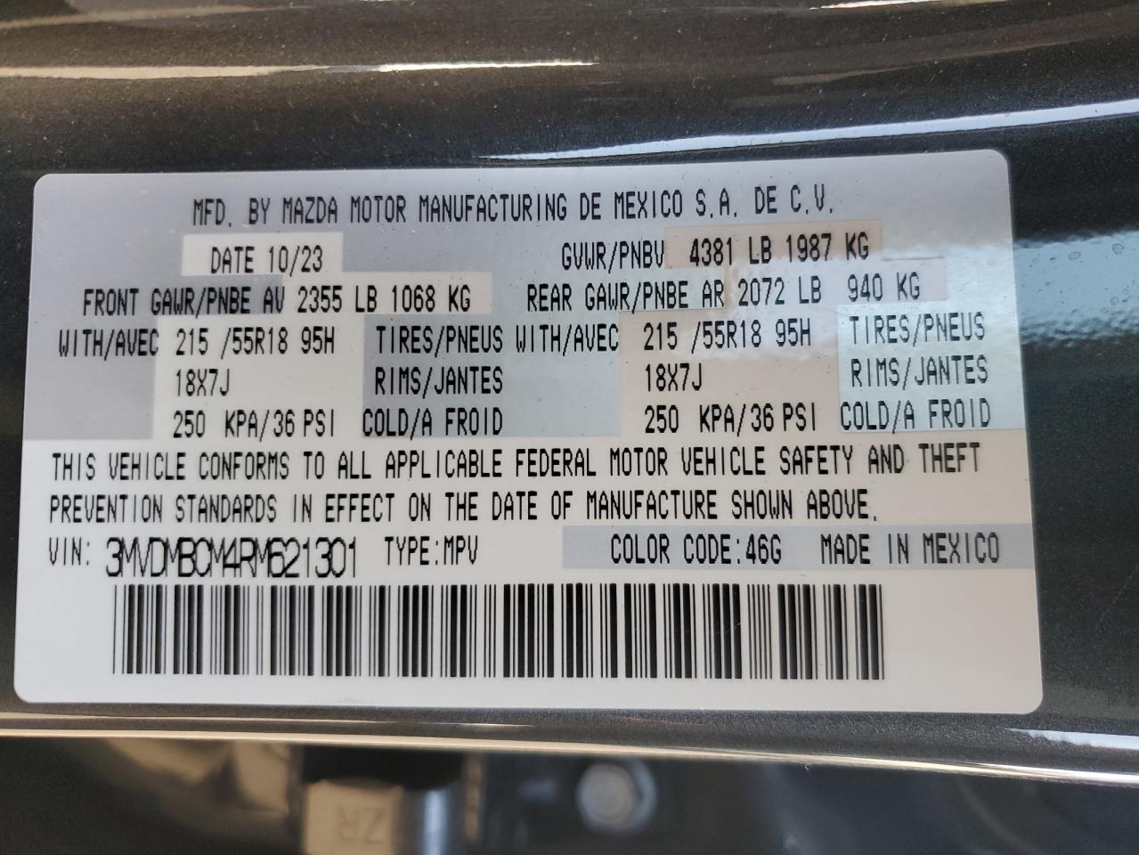 2024 Mazda Cx-30 Preferred VIN: 3MVDMBCM4RM621301 Lot: 93155755