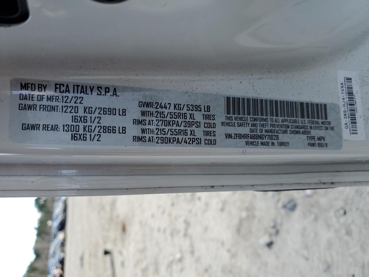 2022 Ram Promaster Delivery Van VIN: ZFBHRFAB8N6Y71828 Lot: 92793735