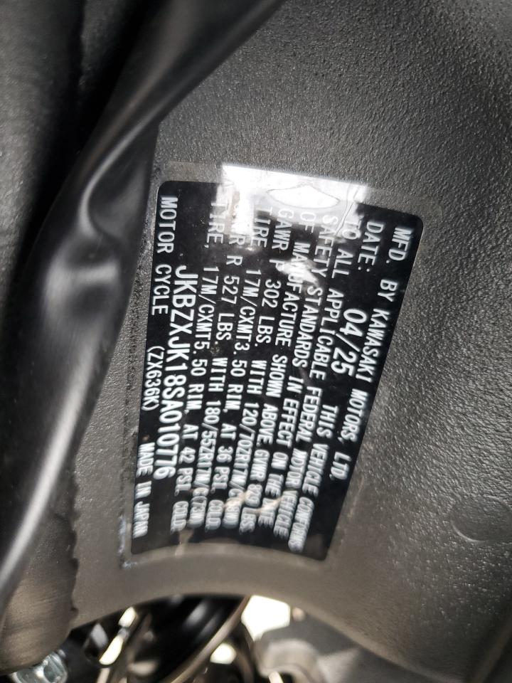 2025 Kawasaki Zx636 K VIN: JKBZXJK18SA010776 Lot: 93441335