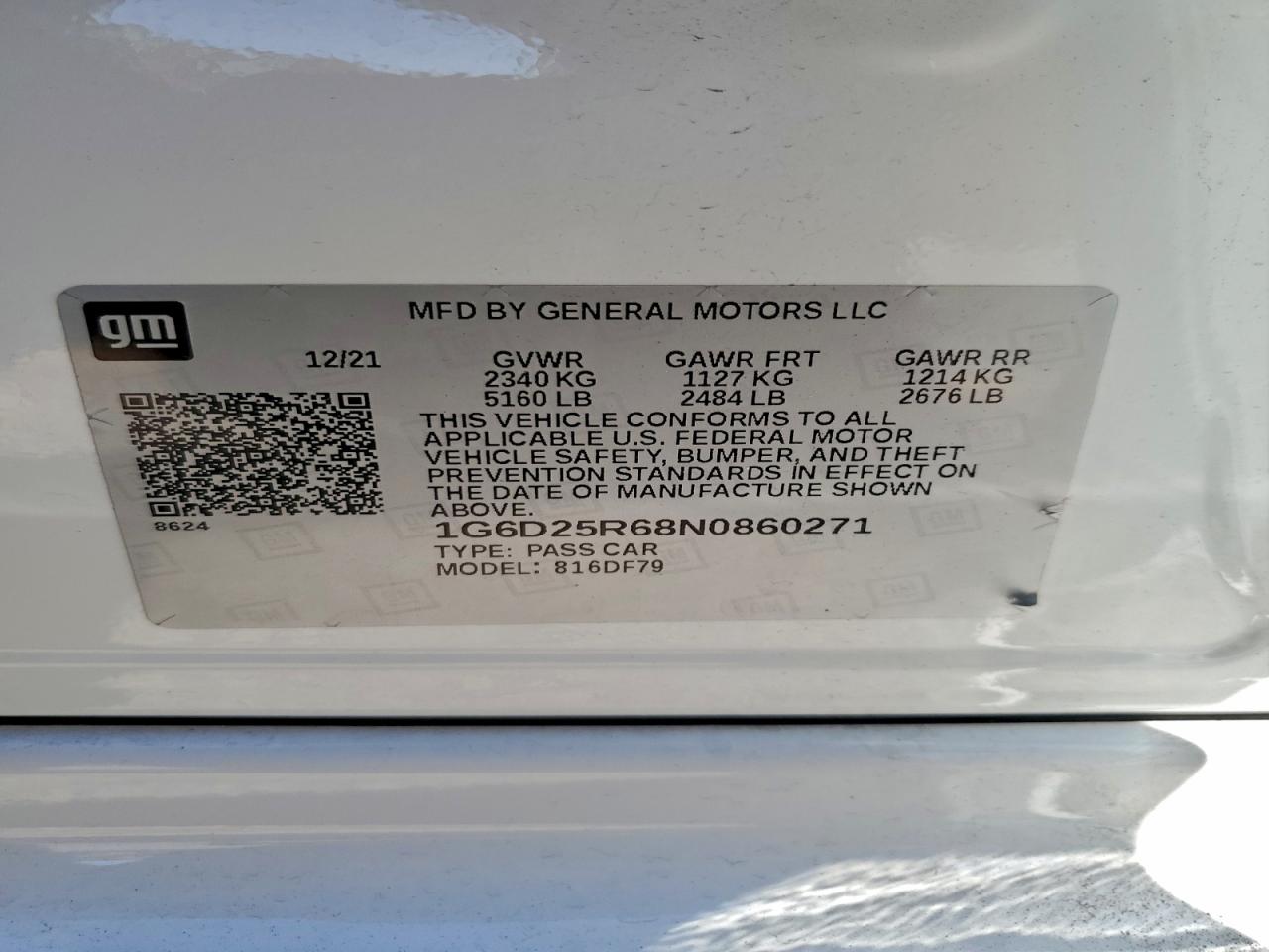 2022 Cadillac Ct5-V Blackwing VIN: 1G6D25R68N0860271 Lot: 92728085