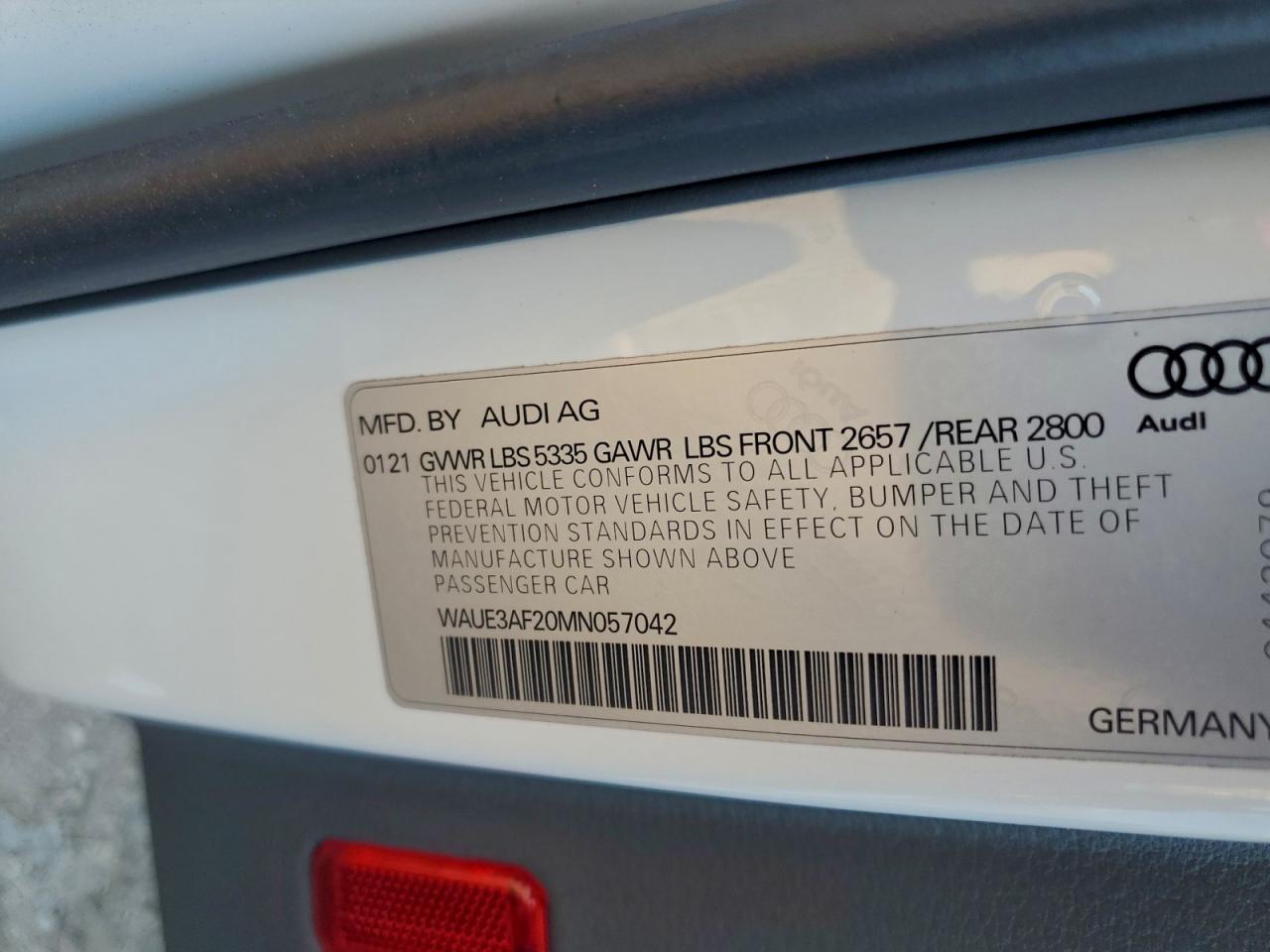 2021 Audi A6 Premium Plus VIN: WAUE3AF20MN057042 Lot: 94552775