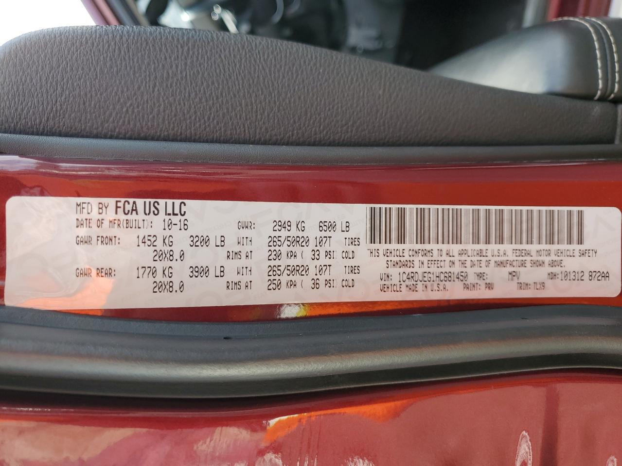 2017 Dodge Durango Citadel VIN: 1C4RDJEG1HC681450 Lot: 92654295