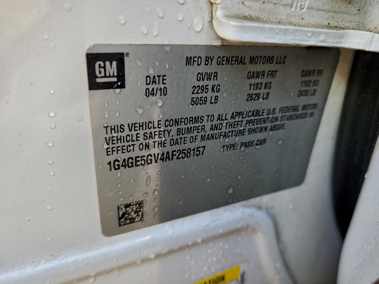 2010 Buick Lacrosse Cxs VIN: 1G4GE5GV4AF258157 Lot: 94158095