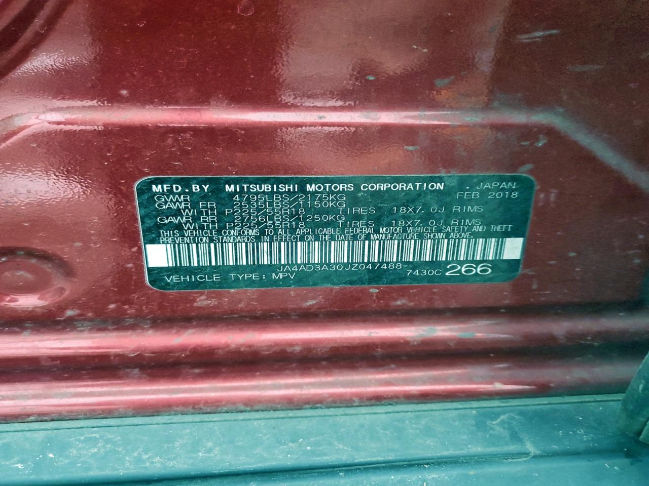 2018 Mitsubishi Outlander Se VIN: JA4AD3A30JZ047488 Lot: 94381575