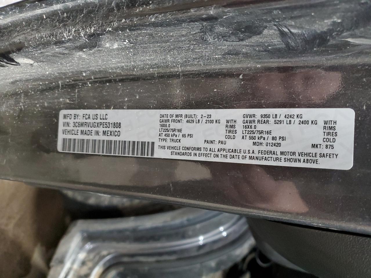 2023 Ram Promaster 3500 Delivery Van VIN: 3C6MRVUGXPE531808 Lot: 93292995