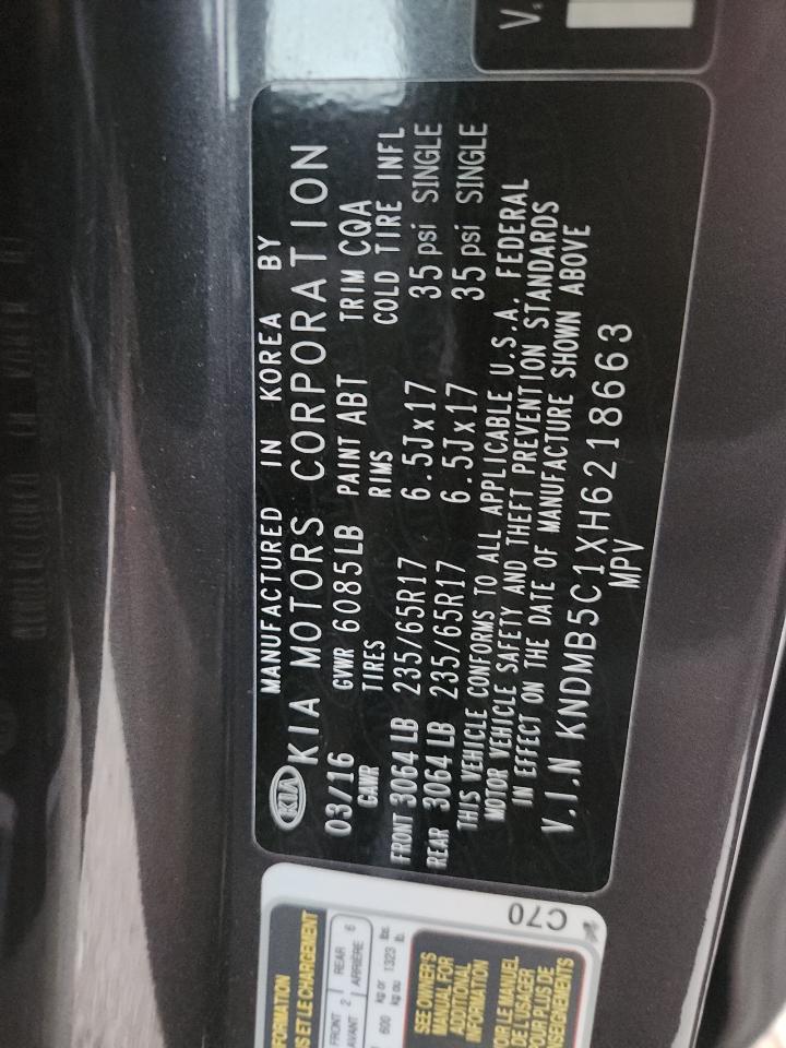 2017 Kia Sedona Lx VIN: KNDMB5C1XH6218663 Lot: 92610025