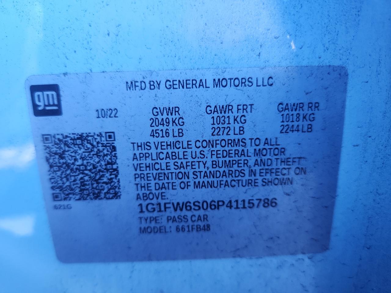 2023 Chevrolet Bolt Ev 1Lt VIN: 1G1FW6S06P4115786 Lot: 90699965