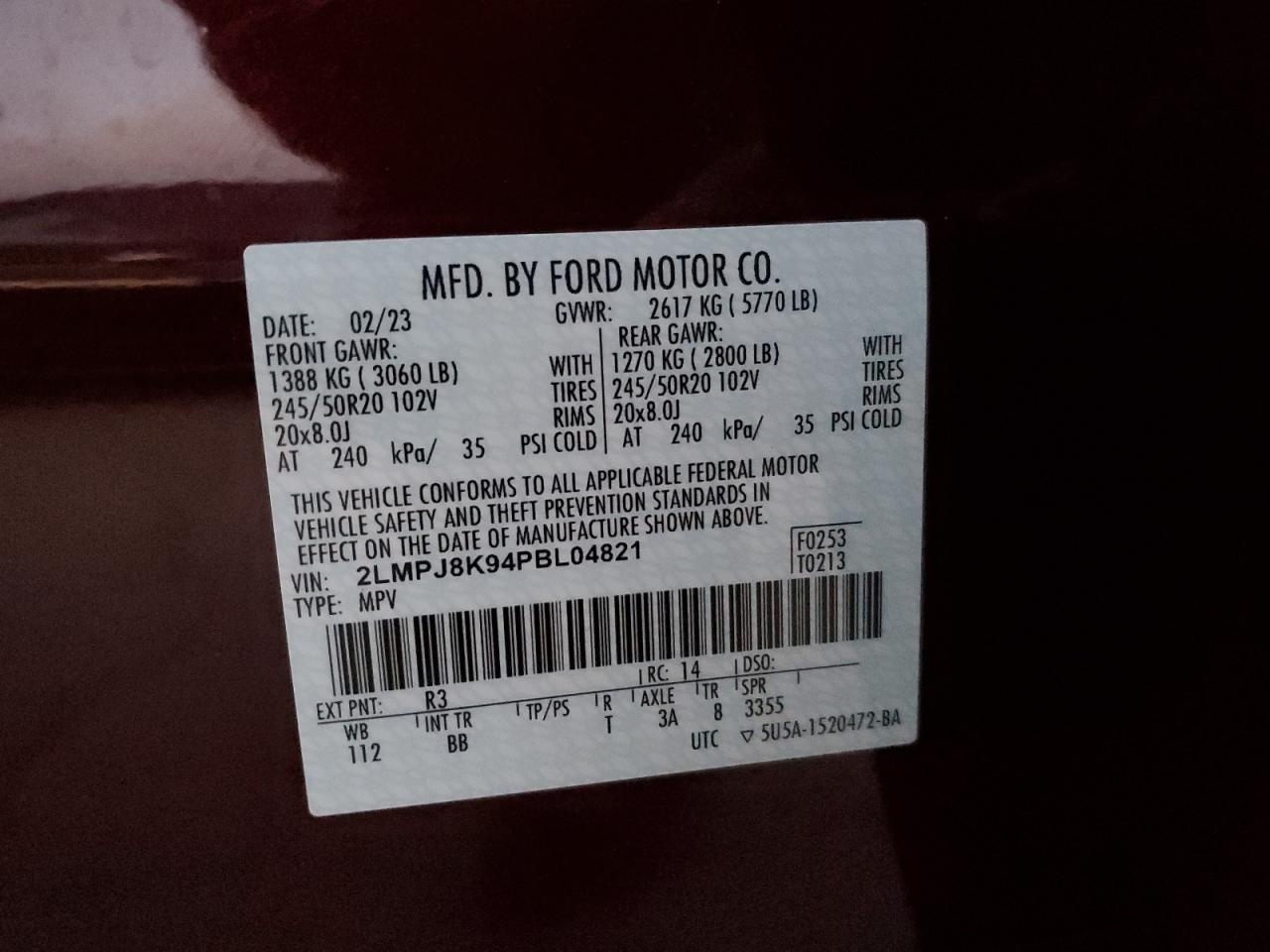 2023 Lincoln Nautilus Reserve VIN: 2LMPJ8K94PBL04821 Lot: 92792055