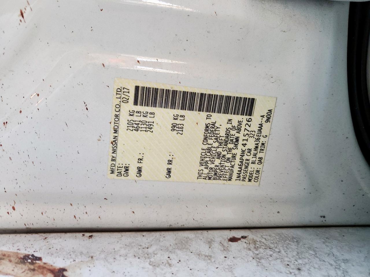 2017 Nissan Maxima 3.5S VIN: 1N4AA6AP4HC415726 Lot: 91367085