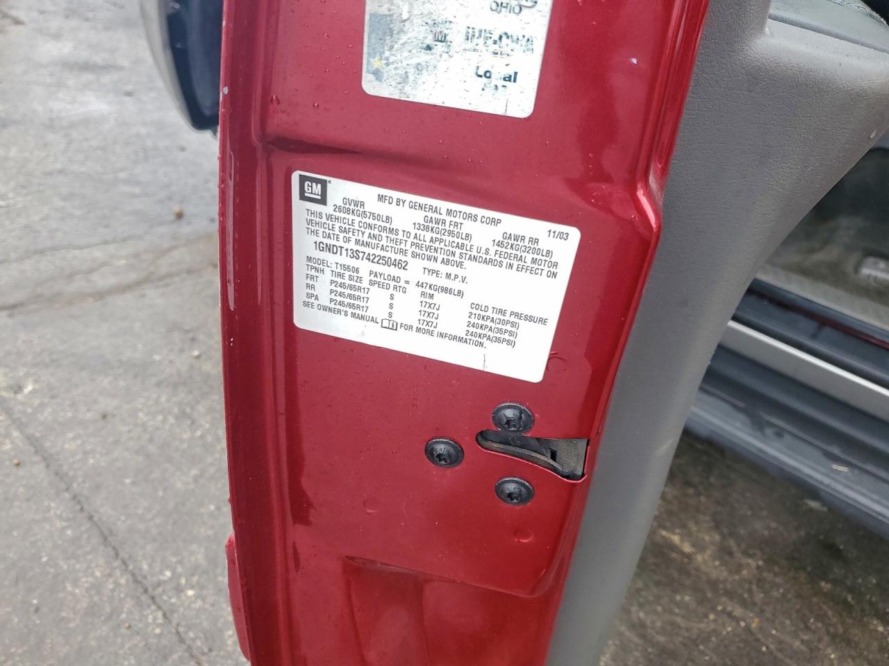 2004 Chevrolet Trailblazer Ls VIN: 1GNDT13S742250462 Lot: 94346735