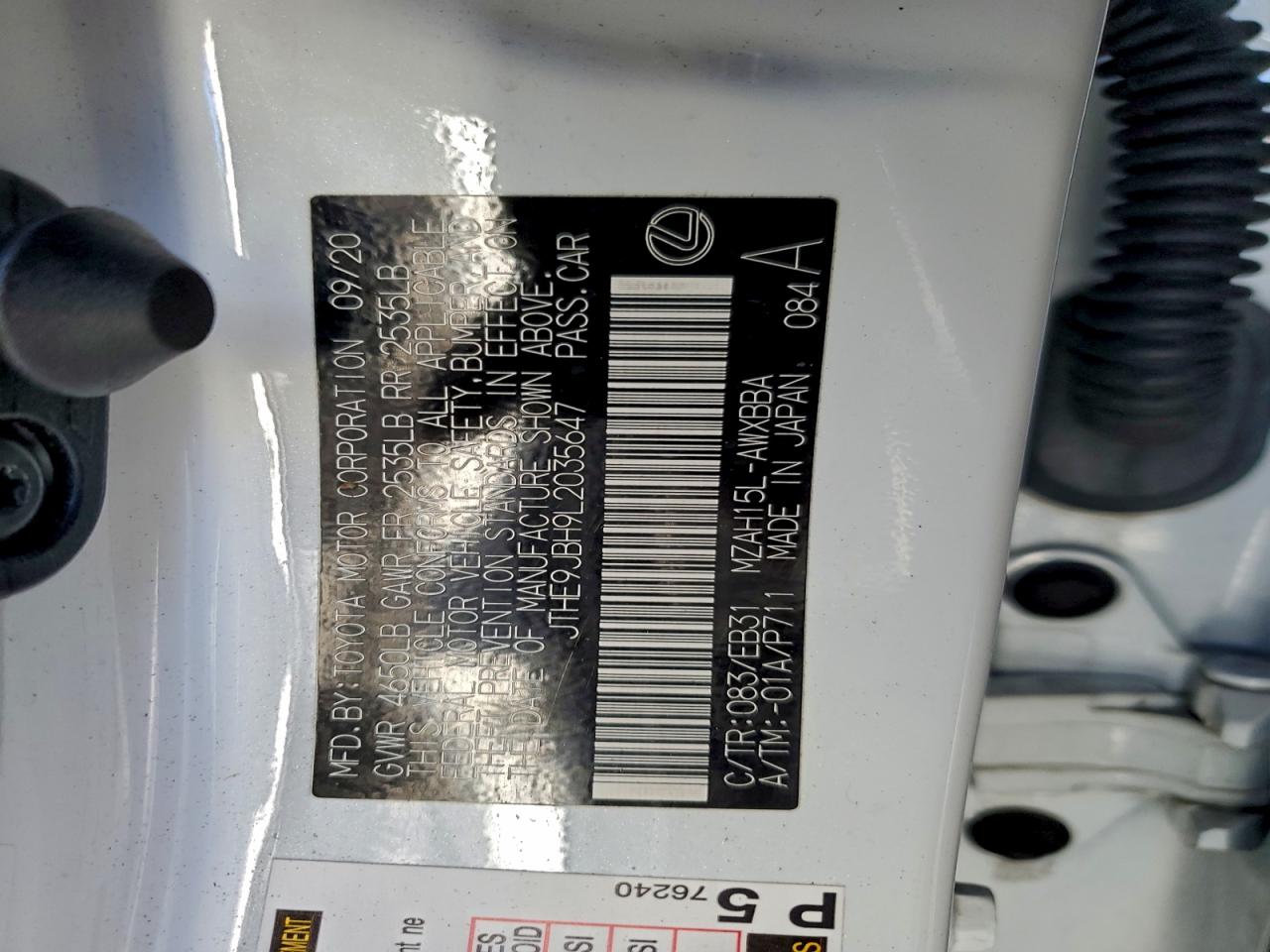 2020 Lexus Ux 250H VIN: JTHE9JBH9L2035647 Lot: 94720495