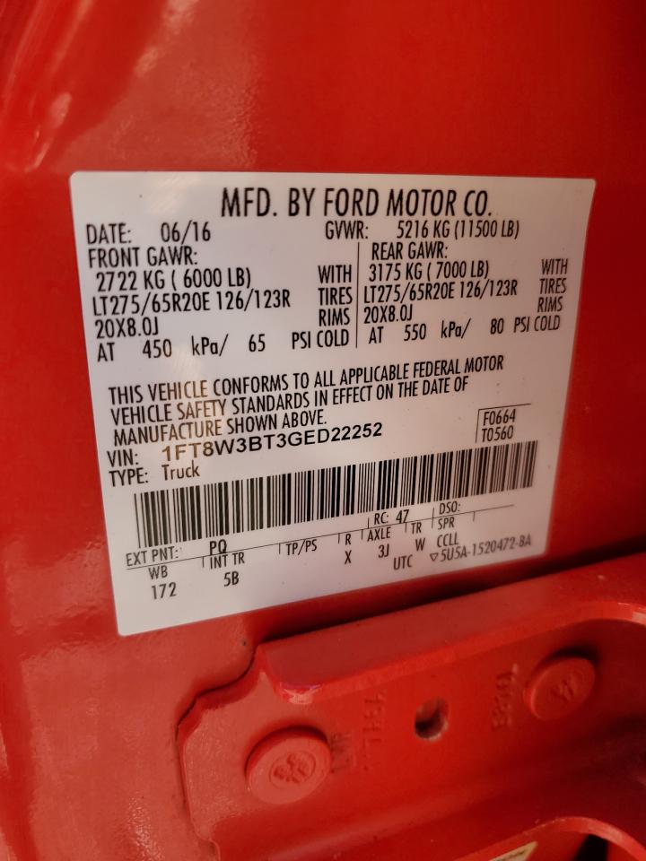 2016 Ford F350 Super Duty VIN: 1FT8W3BT3GED22252 Lot: 90576315