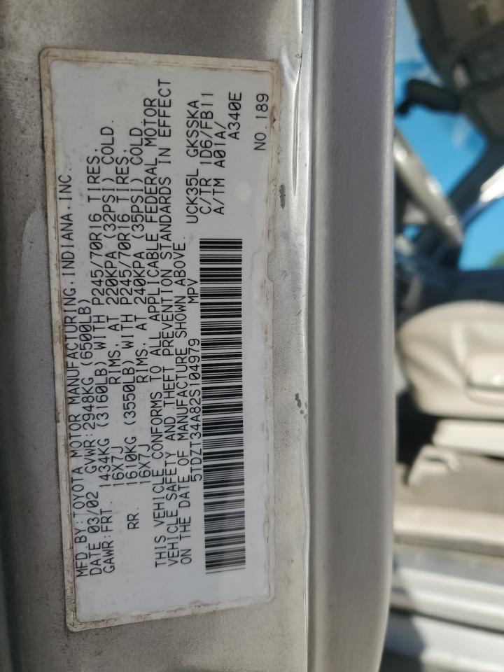 2002 Toyota Sequoia Sr5 VIN: 5TDZT34A82S104979 Lot: 92793865