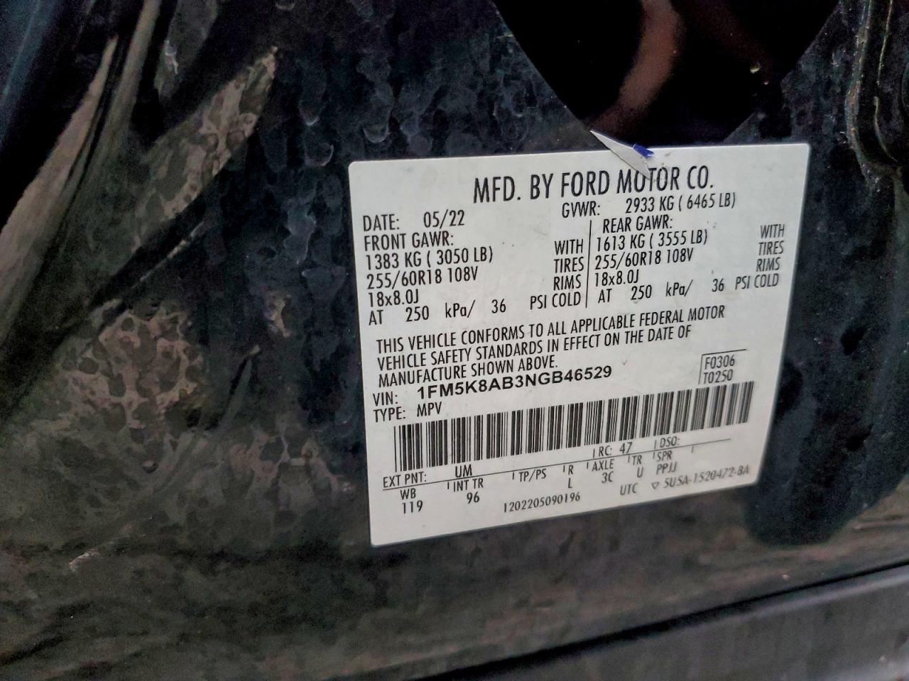 2022 Ford Explorer Police Interceptor VIN: 1FM5K8AB3NGB46529 Lot: 91136825