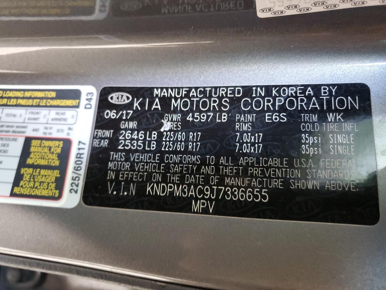 2018 Kia Sportage Lx VIN: KNDPM3AC9J7336655 Lot: 93337655