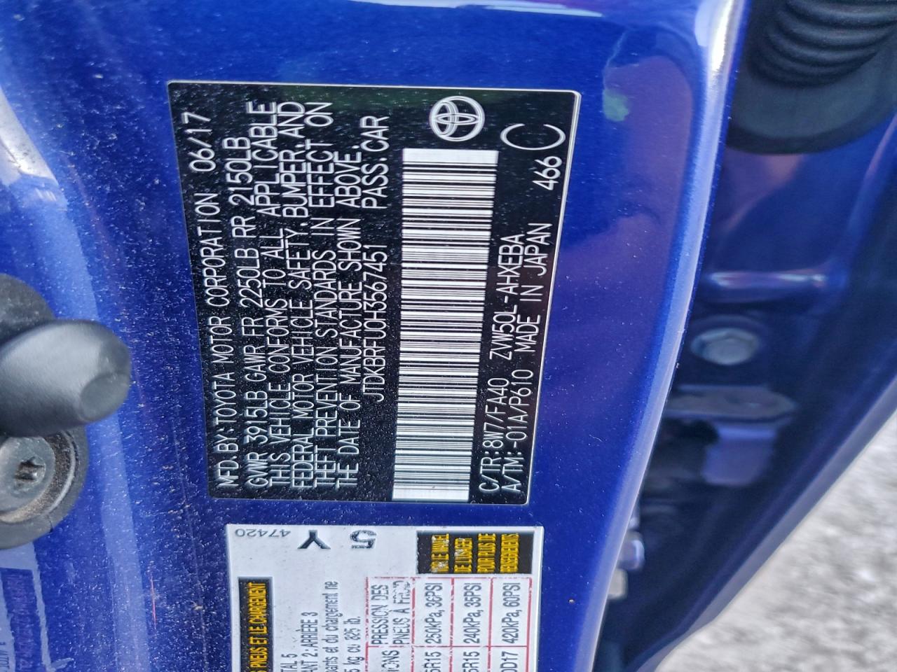 2017 Toyota Prius VIN: JTDKBRFU0H3567451 Lot: 94533825