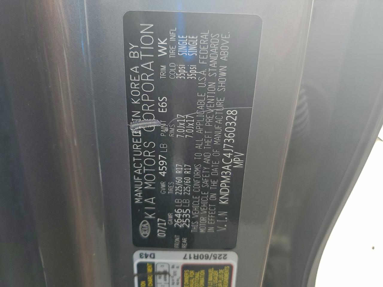 2018 Kia Sportage Lx VIN: KNDPM3AC4J7360328 Lot: 93762605