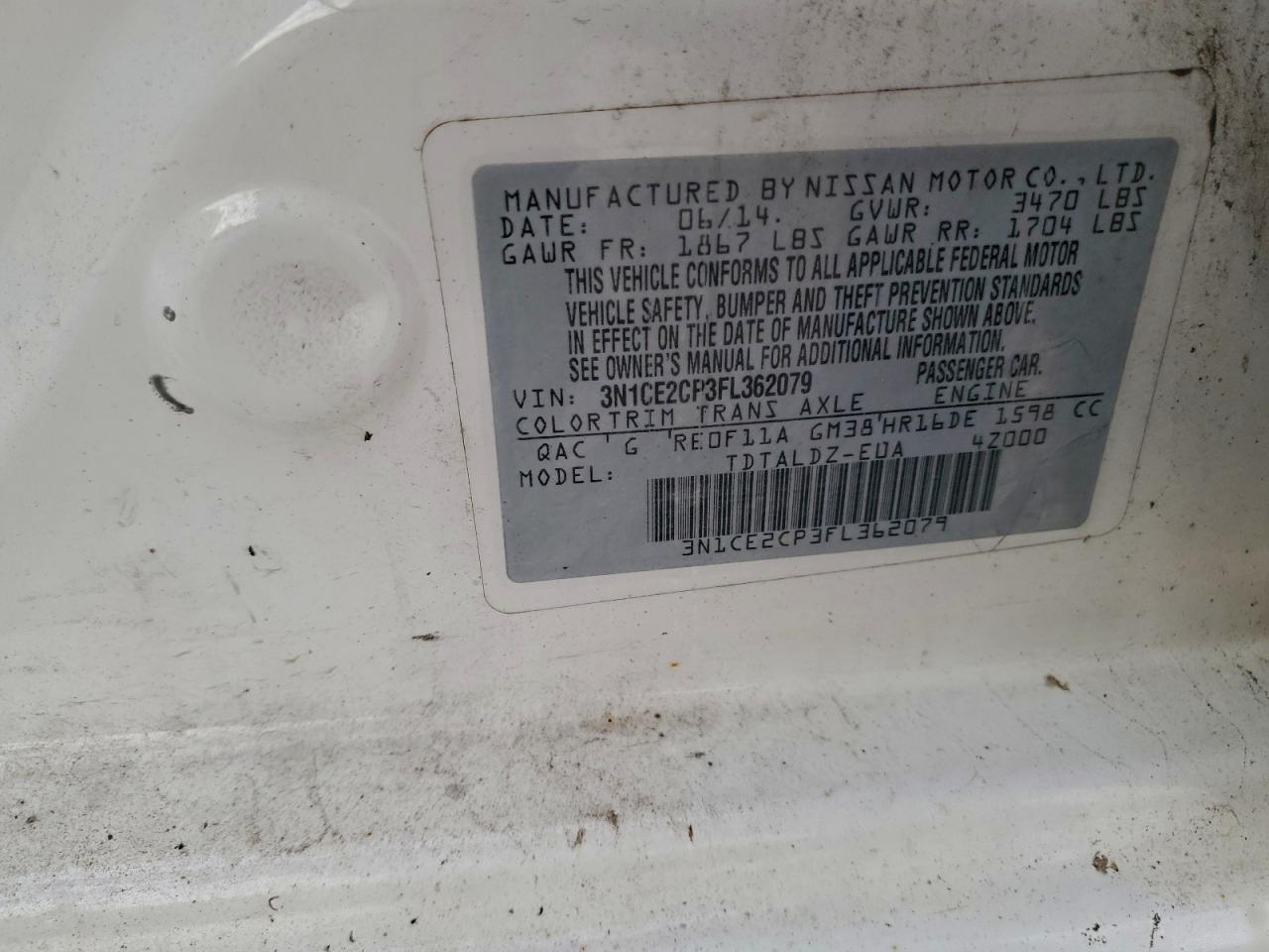 2015 Nissan Versa Note S VIN: 3N1CE2CP3FL362079 Lot: 94132305