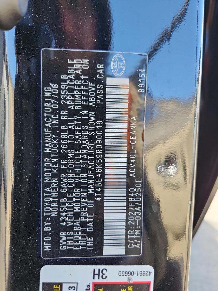 2009 Toyota Camry Base VIN: 4T4BE46K59R090019 Lot: 92649325