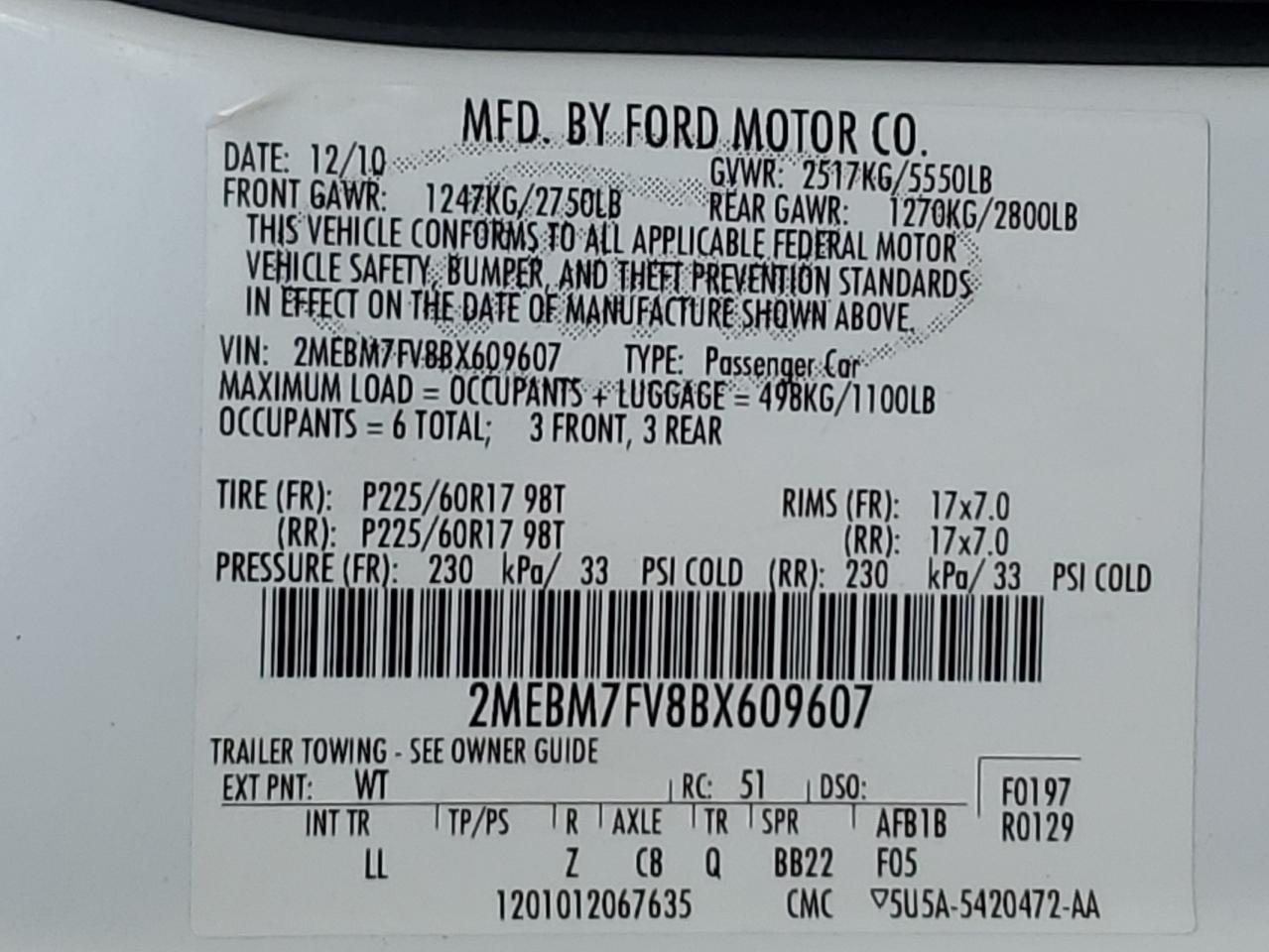 2011 Mercury Grand Marquis Ls VIN: 2MEBM7FV8BX609607 Lot: 93067625