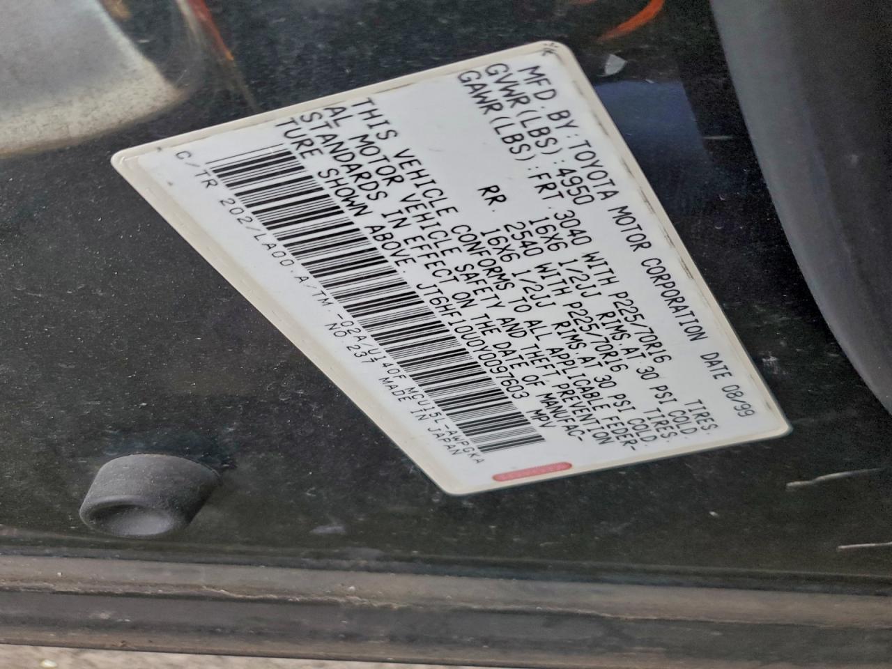 2000 Lexus Rx 300 VIN: JT6HF10U0Y0097603 Lot: 94216755