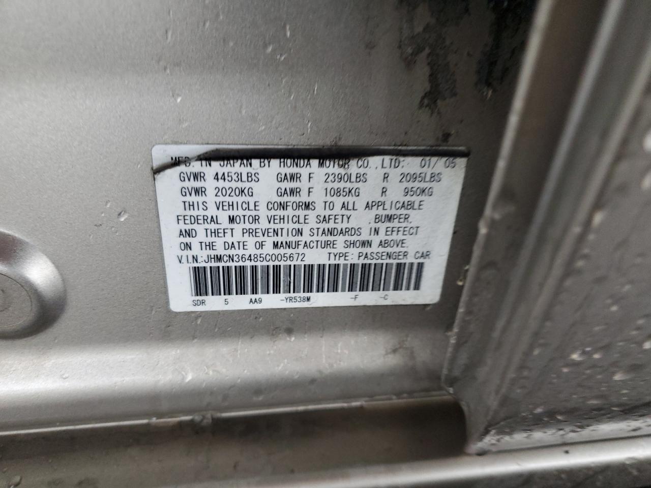 2005 Honda Accord Hybrid VIN: JHMCN36485C005672 Lot: 92907265