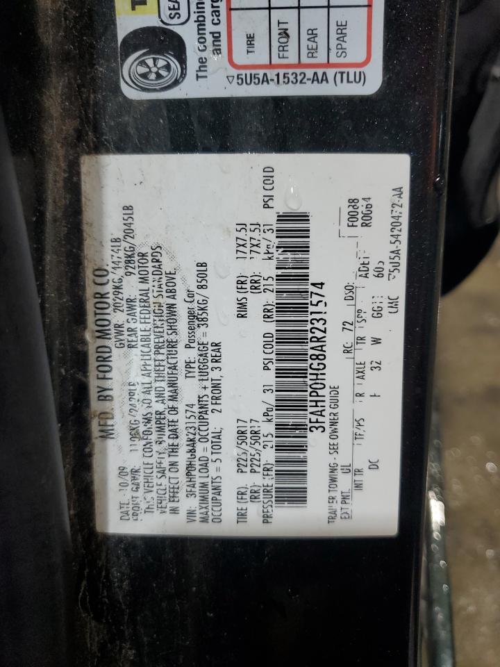 2010 Ford Fusion Se VIN: 3FAHP0HG8AR231574 Lot: 93687105