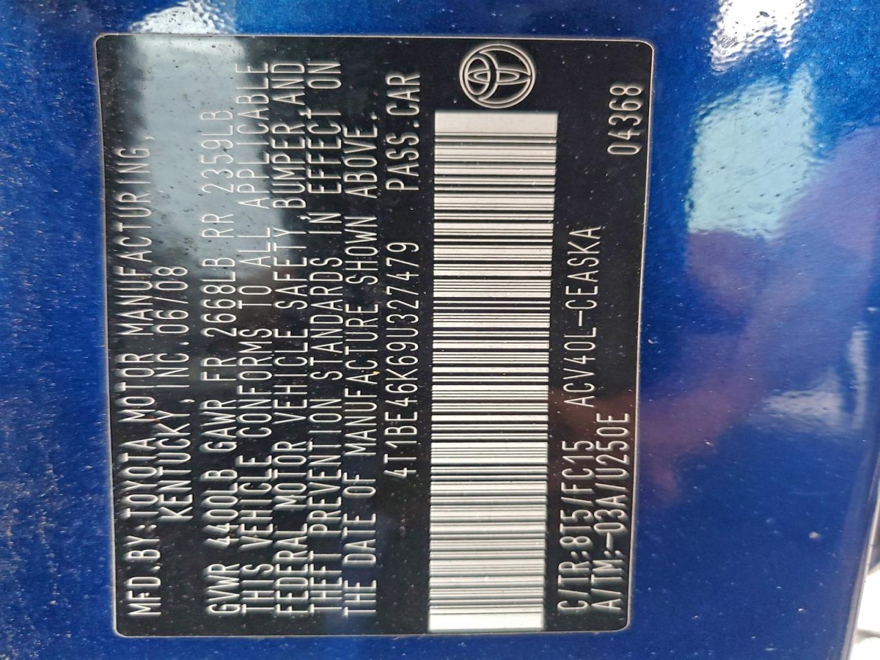 2009 Toyota Camry Base VIN: 4T1BE46K69U327479 Lot: 94552145