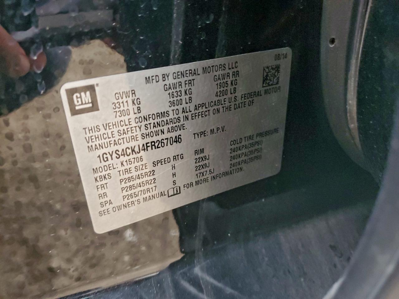 2015 Cadillac Escalade Premium VIN: 1GYS4CKJ4FR267046 Lot: 93423625