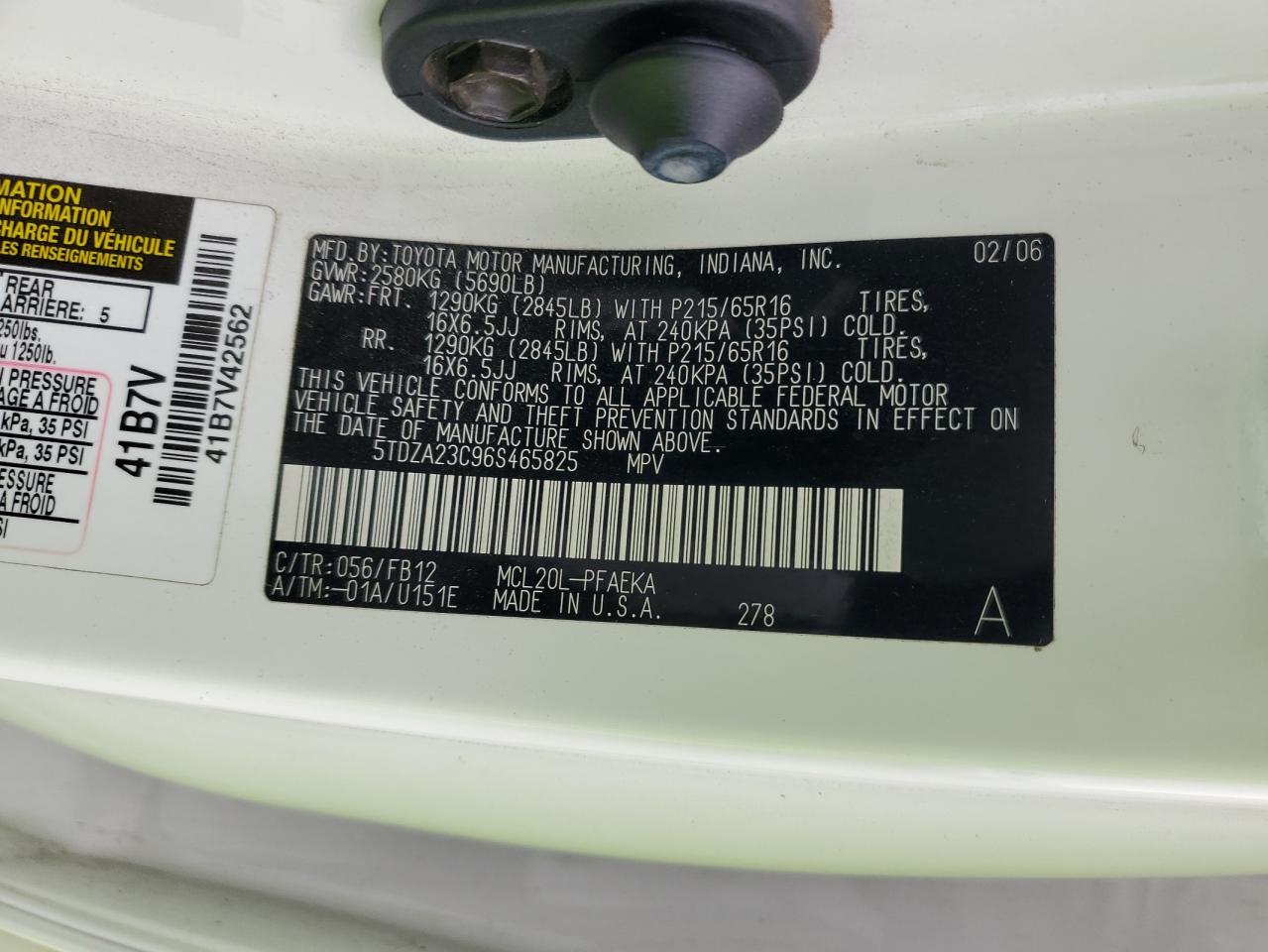 2006 Toyota Sienna Ce VIN: 5TDZA23C96S465825 Lot: 93479575