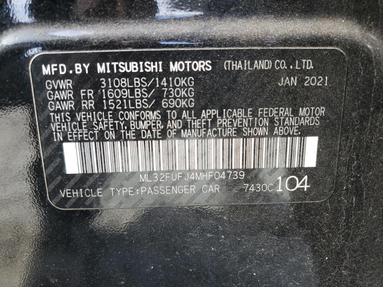 2021 Mitsubishi Mirage G4 Es VIN: ML32FUFJ4MHF04739 Lot: 93125075