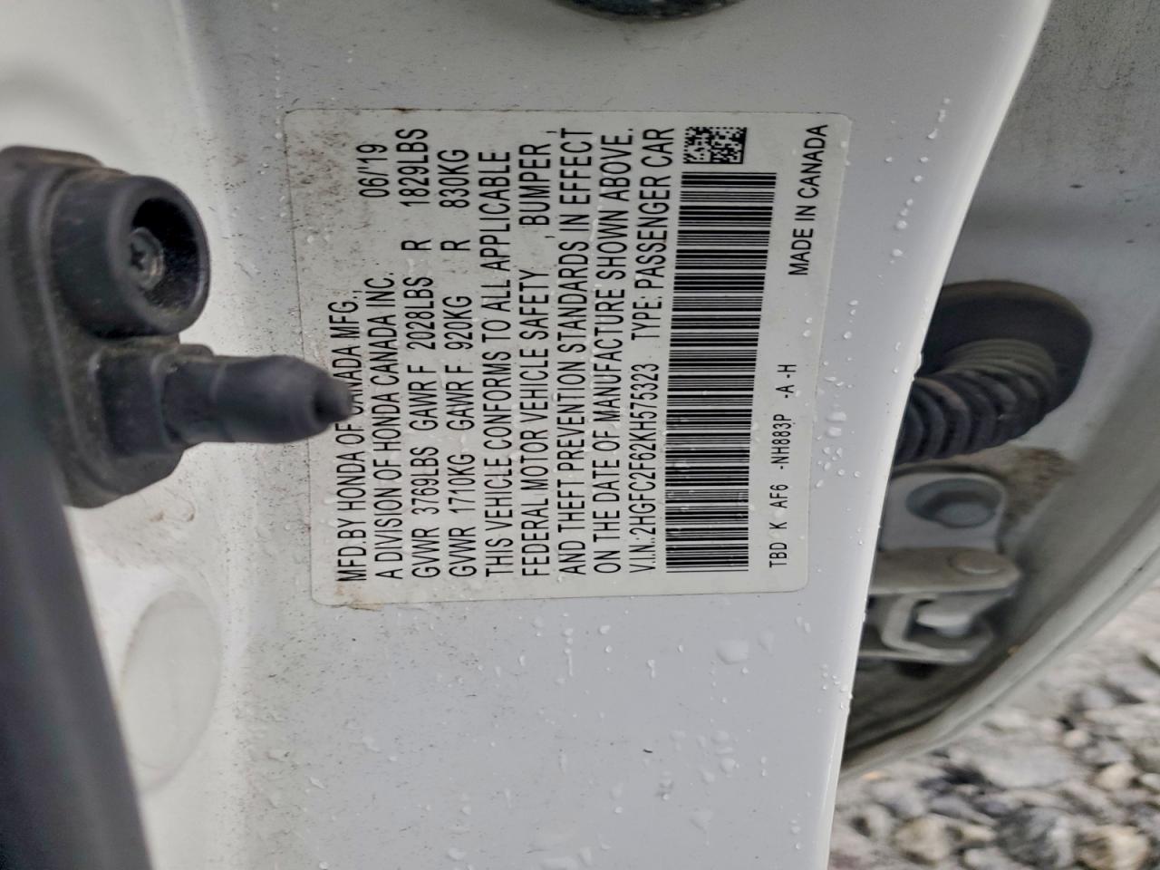 2019 Honda Civic Lx VIN: 2HGFC2F62KH575323 Lot: 93851265