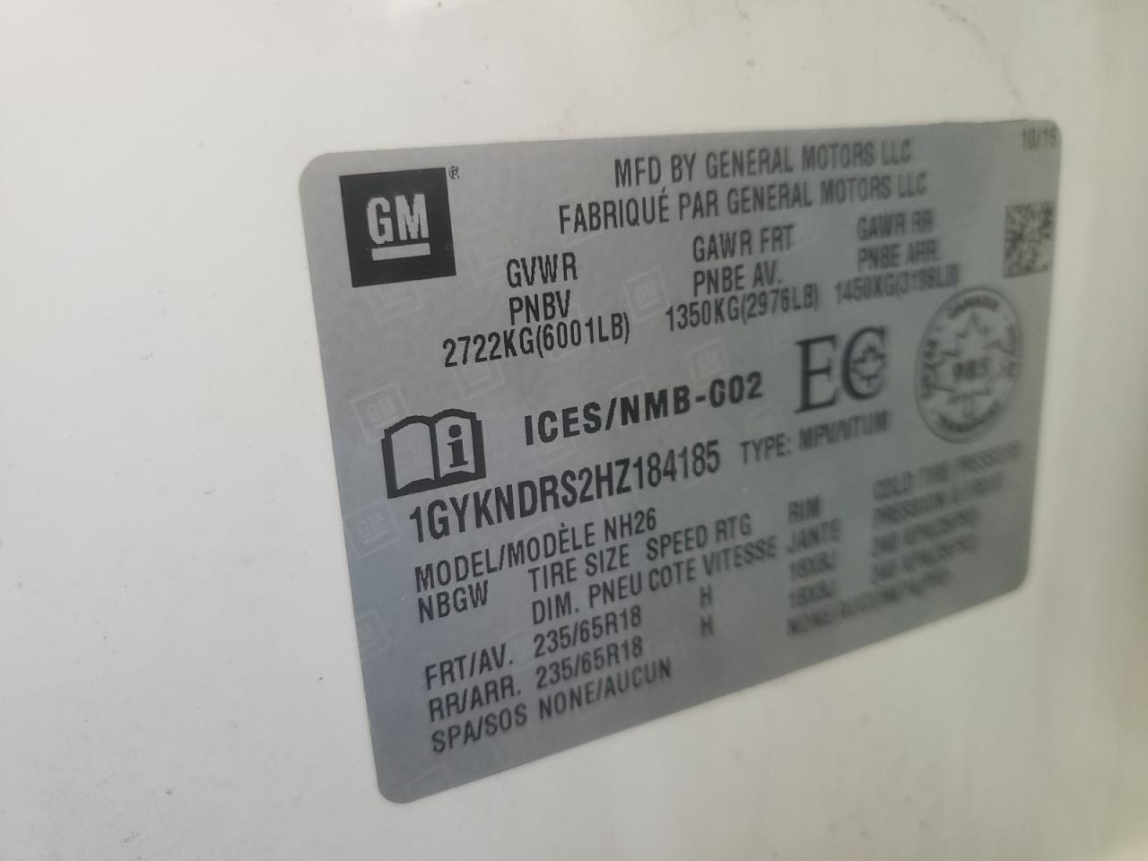 2017 Cadillac Xt5 Luxury VIN: 1GYKNDRS2HZ184185 Lot: 90017685