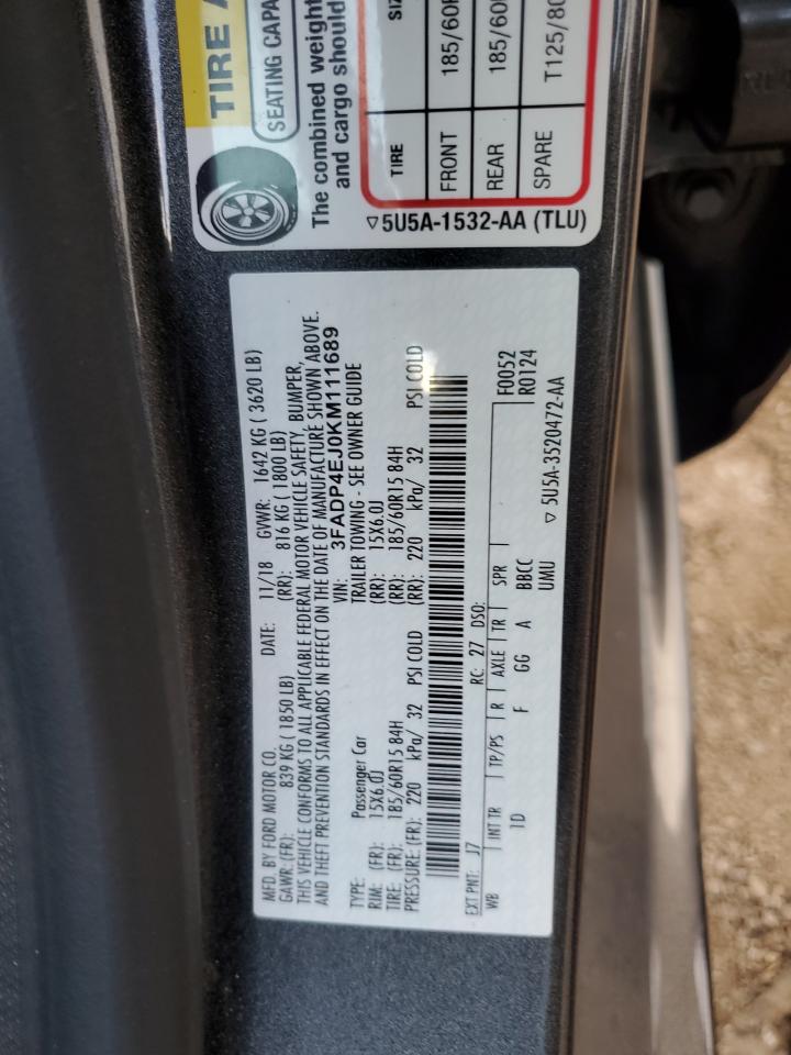 2019 Ford Fiesta Se VIN: 3FADP4EJ0KM111689 Lot: 92289535