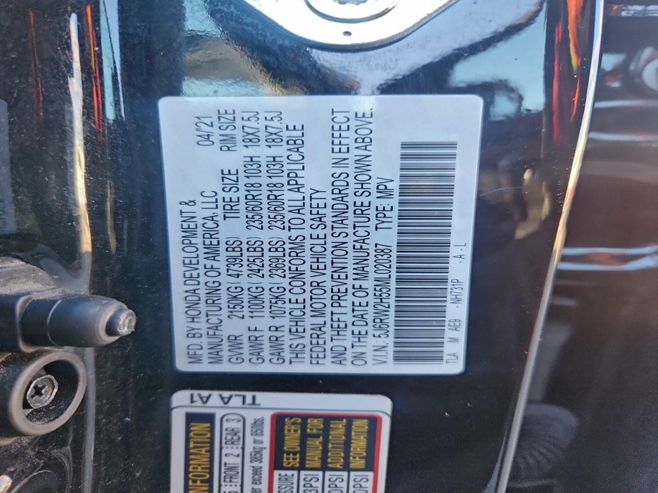 2021 Honda Cr-V Ex VIN: 5J6RW2H55ML020387 Lot: 93523875