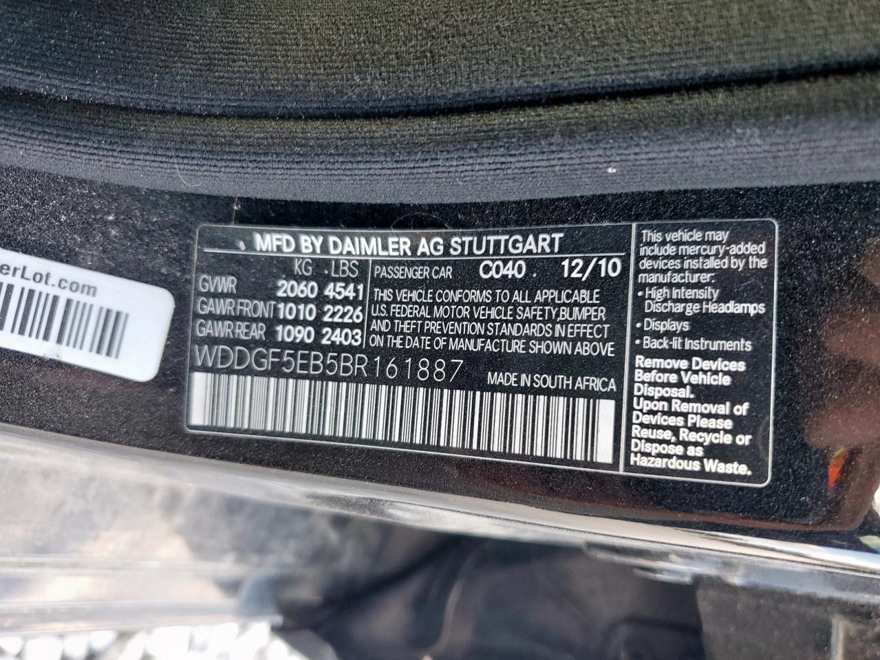 2011 Mercedes-Benz C 300 VIN: WDDGF5EB5BR161887 Lot: 92832245