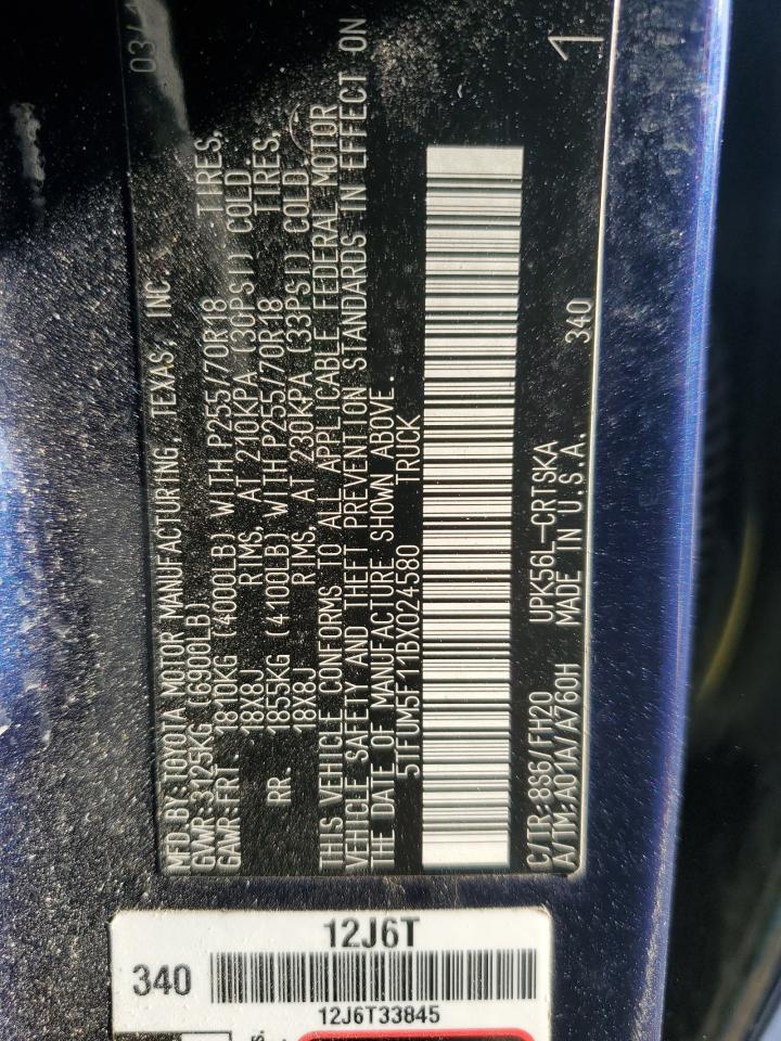 2011 Toyota Tundra Double Cab Sr5 VIN: 5TFUM5F11BX024580 Lot: 93208795