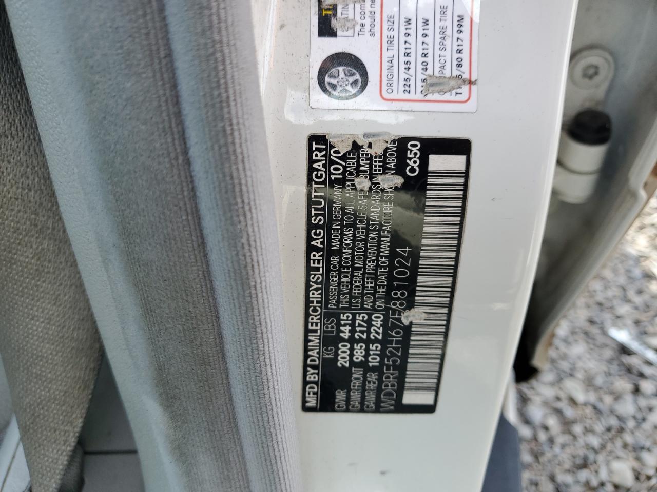 2007 Mercedes-Benz C 230 VIN: WDBRF52H67F881024 Lot: 92077845