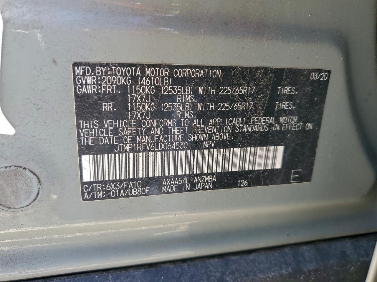 2020 Toyota Rav4 Xle VIN: JTMP1RFV6LD064530 Lot: 94257885