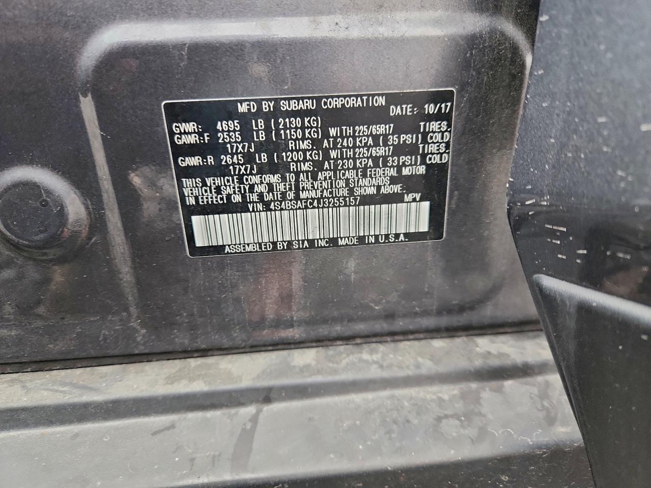2018 Subaru Outback 2.5I Premium VIN: 4S4BSAFC4J3255157 Lot: 92513625