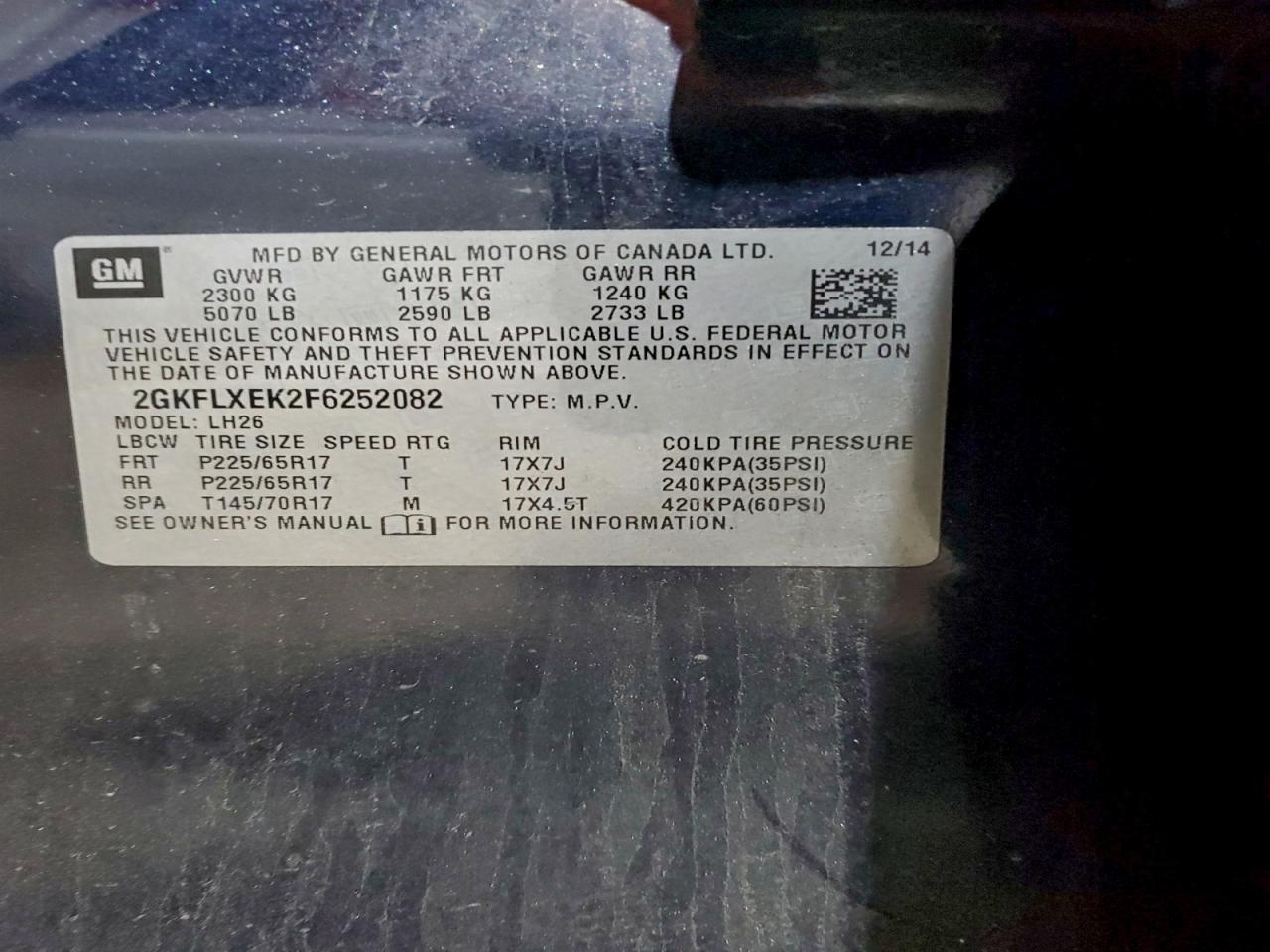 2015 GMC Terrain Slt VIN: 2GKFLXEK2F6252082 Lot: 94142435