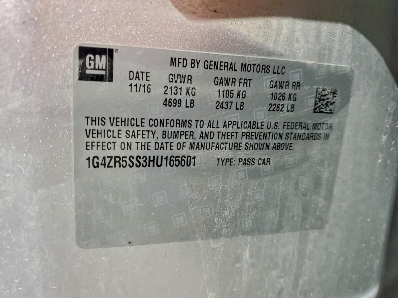 2017 Buick Lacrosse Premium VIN: 1G4ZR5SS3HU165601 Lot: 93936665