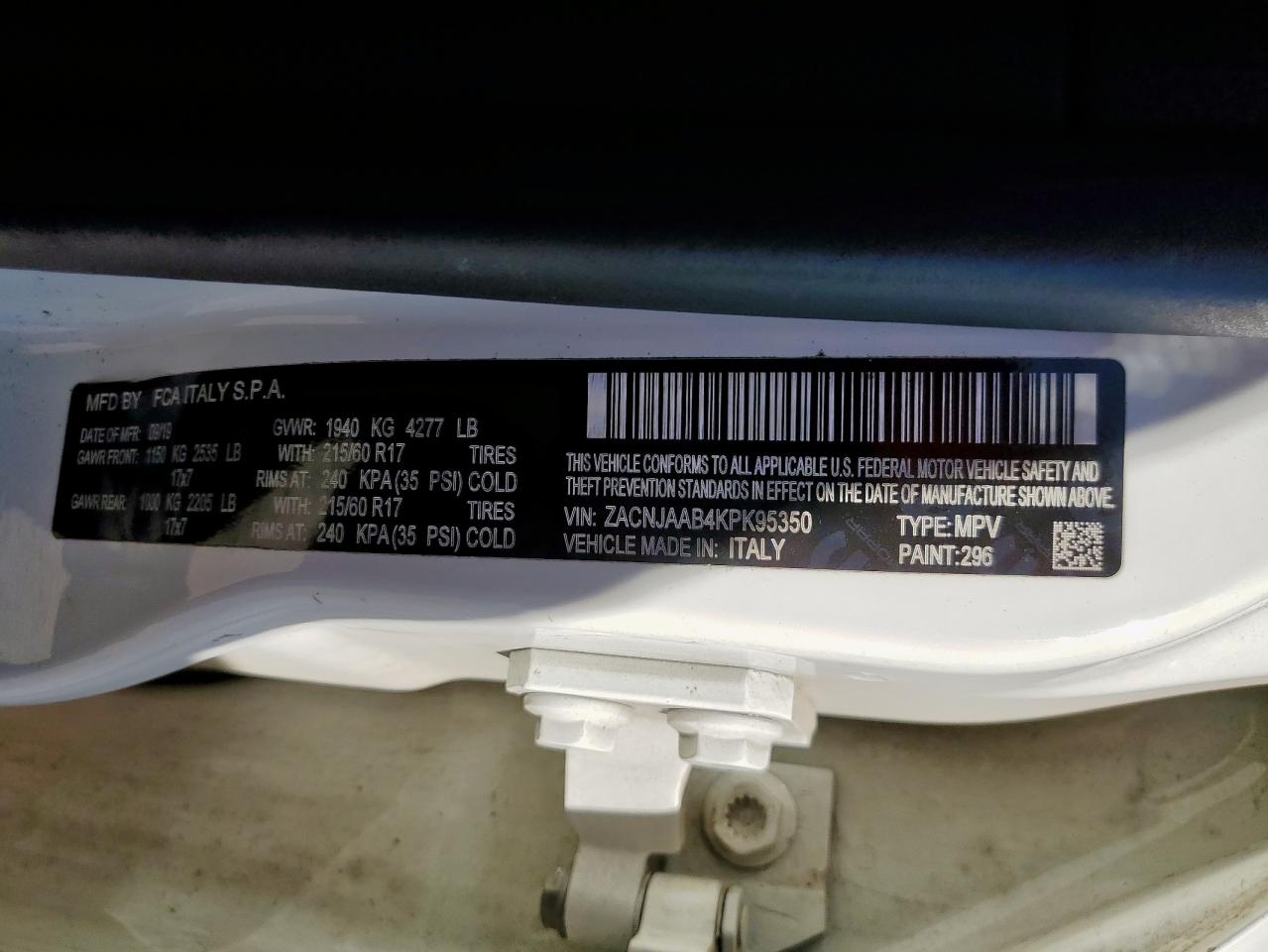 2019 Jeep Renegade Sport VIN: ZACNJAAB4KPK95350 Lot: 91275355