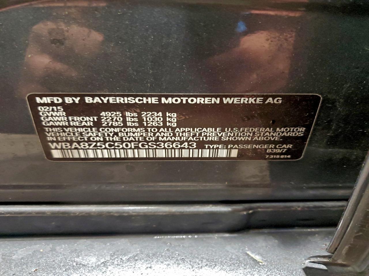 2015 BMW 328 Xigt Sulev VIN: WBA8Z5C50FGS36643 Lot: 93241515