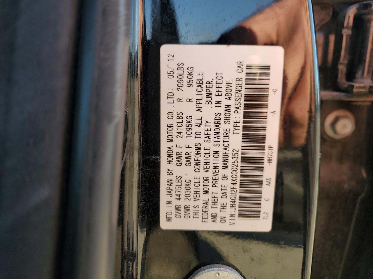 2012 Acura Tsx VIN: JH4CU2F4XCC025352 Lot: 92802535